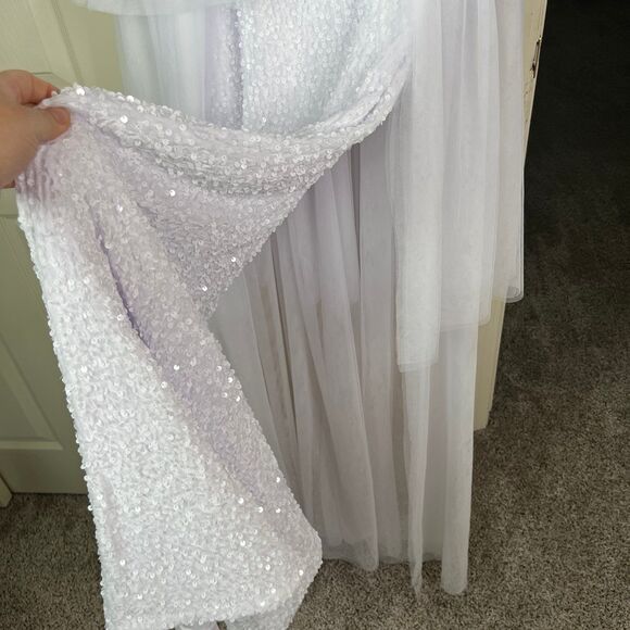 Women’s Elegant Sequins Ball Room Maxi Prom Party Mesh Dress White Size XS - Picture 7 of 17